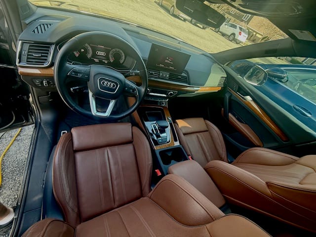Audi Q5 brown leather interior after a full interior detail